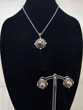 Astri Holthe Scandinavian sterling silver pendant and earring set Dome Design